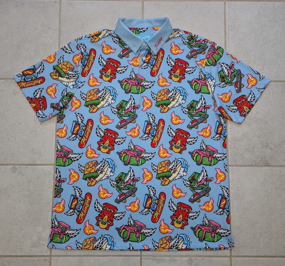 Mainstage Men's XL Cannabis Dispensary Weed Print Polo Short Sleeve Shirt